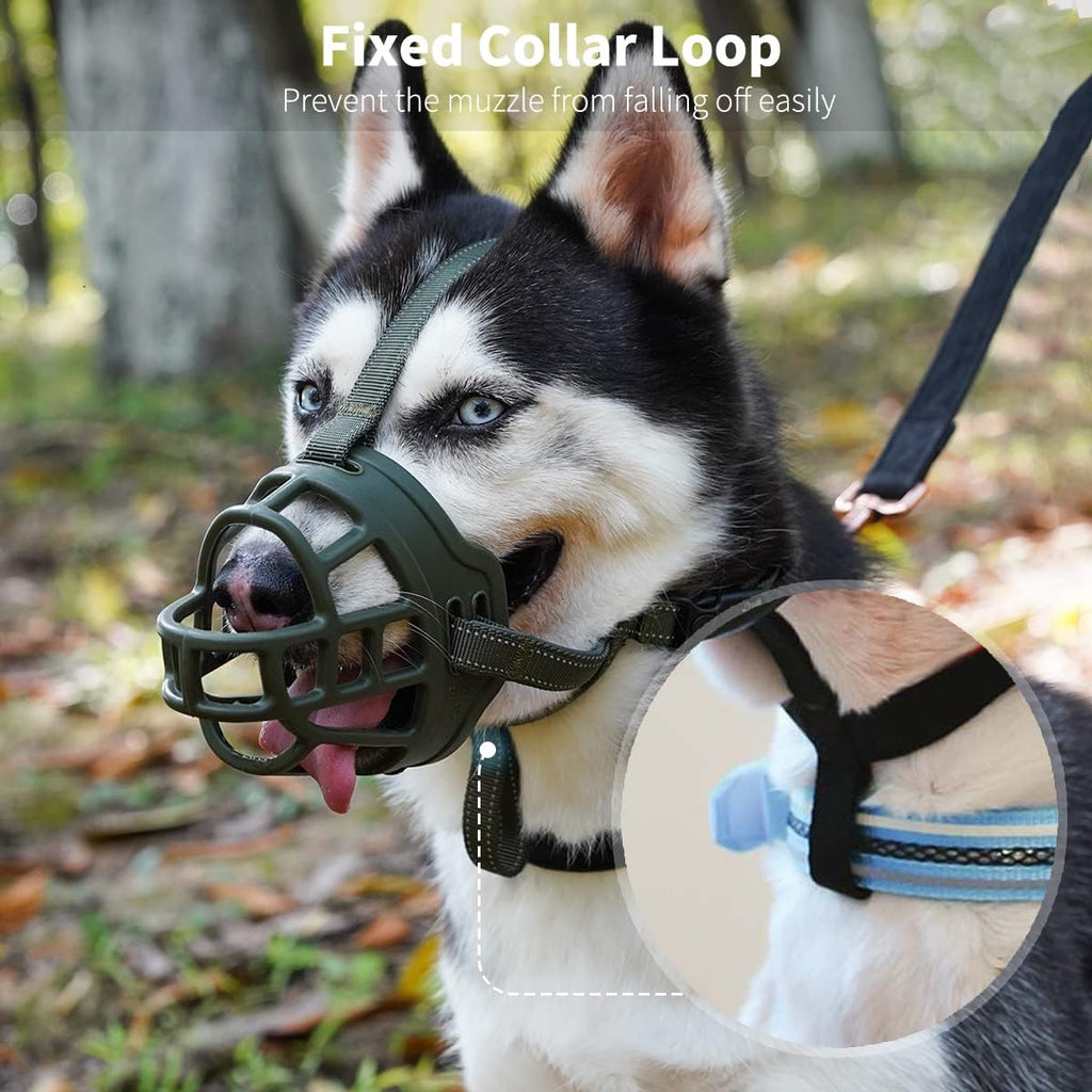 BARKLESS Dog Muzzle, Soft Basket Silicone Muzzle for Dogs to Prevent Biting and Chewing, Breathable Cage Mouth Cover for Training, Allows Drinking and Panting, Used with Collar