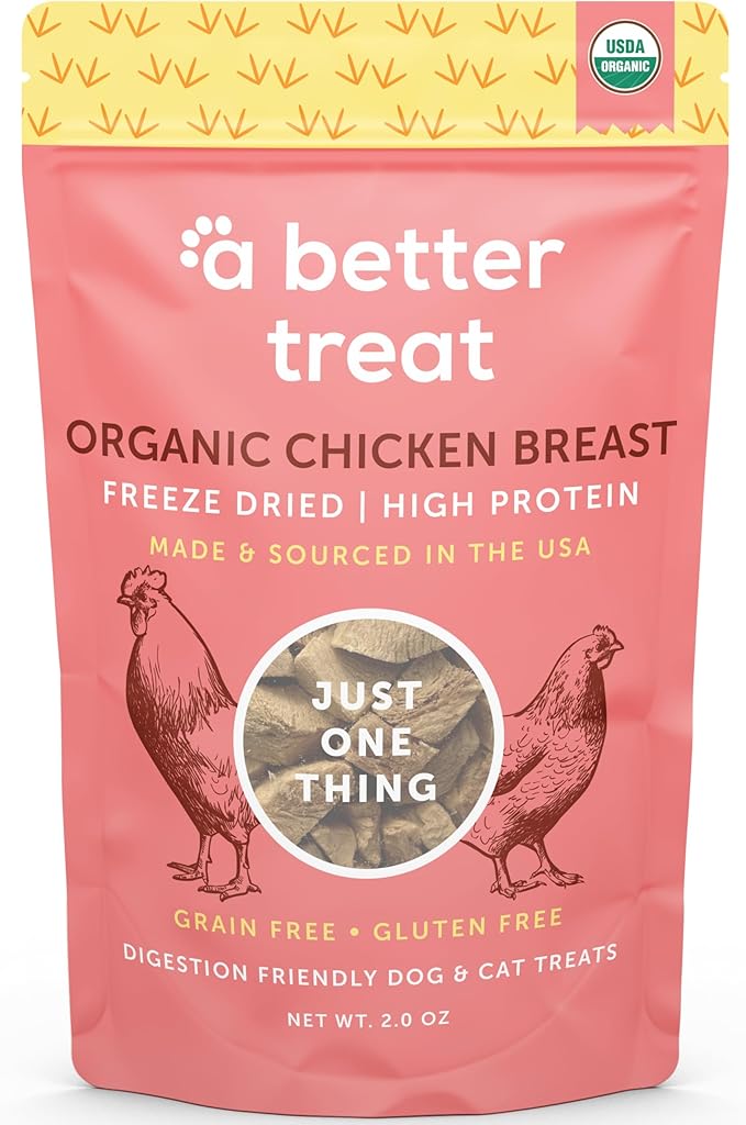 A Better Treat – Organic Freeze Dried Chicken Breast Dog Treats, Organic, Single Ingredient | Natural Healthy High Value | Gluten Free, Grain Free, High Protein, Diabetic Friendly | Made in The USA