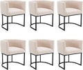 Linen Fabric Dining Chairs Set of 6 Modern Barrel Arm Chairs with Black Frame Upholstered Kitchen Chairs 18.5" Wide Accent Chairs for Living Room Dining Room Restaurant, Cream