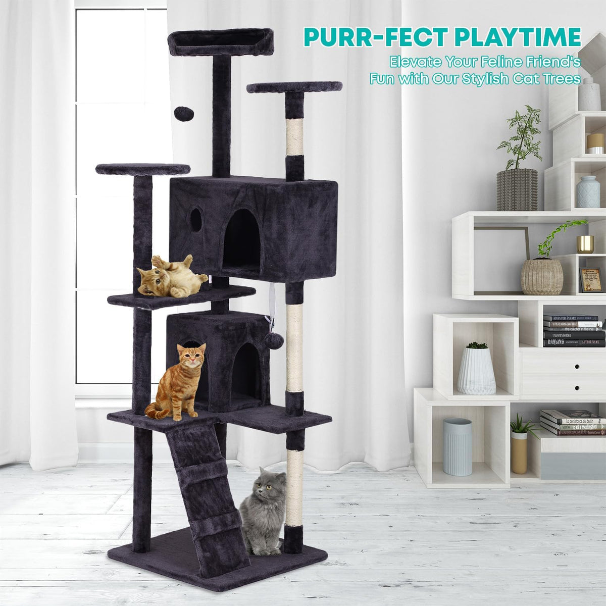 FDW Cat Tree 70in Cat Tower Multi-Level Durable Cat Scratching Post & Cozy Fun Cat Jumping Platform Space Saving Cat Condo Pet Play House for Indoor Cats,Ashy
