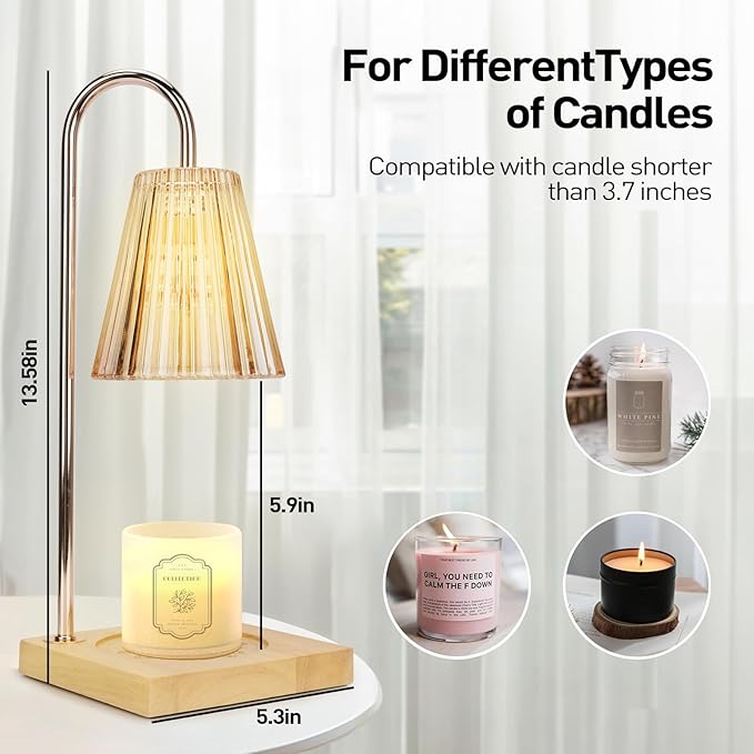 APSARAS USA Candle Warmer Lamp with Timer, Candle Warmer,Dimmable, Home Decor,Wax Warmer Lamp for Jar Candles with 2 Bulbs and Life Flower Wooden Base,Gift Box for Her/Him (TD1246)