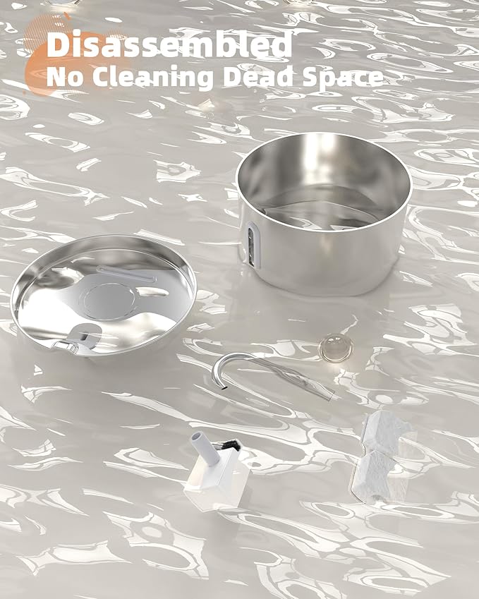 Cat Water Fountain Stainless Steel: 108oz/3.2L Cat Fountain for Drinking - Pet Water Fountain for Cats Inside - Automatic Cat Water Dispenser Bowl - Cat Feeding & Watering Supplies 6 Filters 3 Sponges
