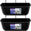 Goovilla Large Feed Trough, Hanging or Screw-in Fence Feeder with Clips, 2 Pack 9 Quart Goat Feeder Supplies, Dog Horse Hog Pig Livestock Poultry Plastic Feeder Trough Bucket for Large Animal, Black