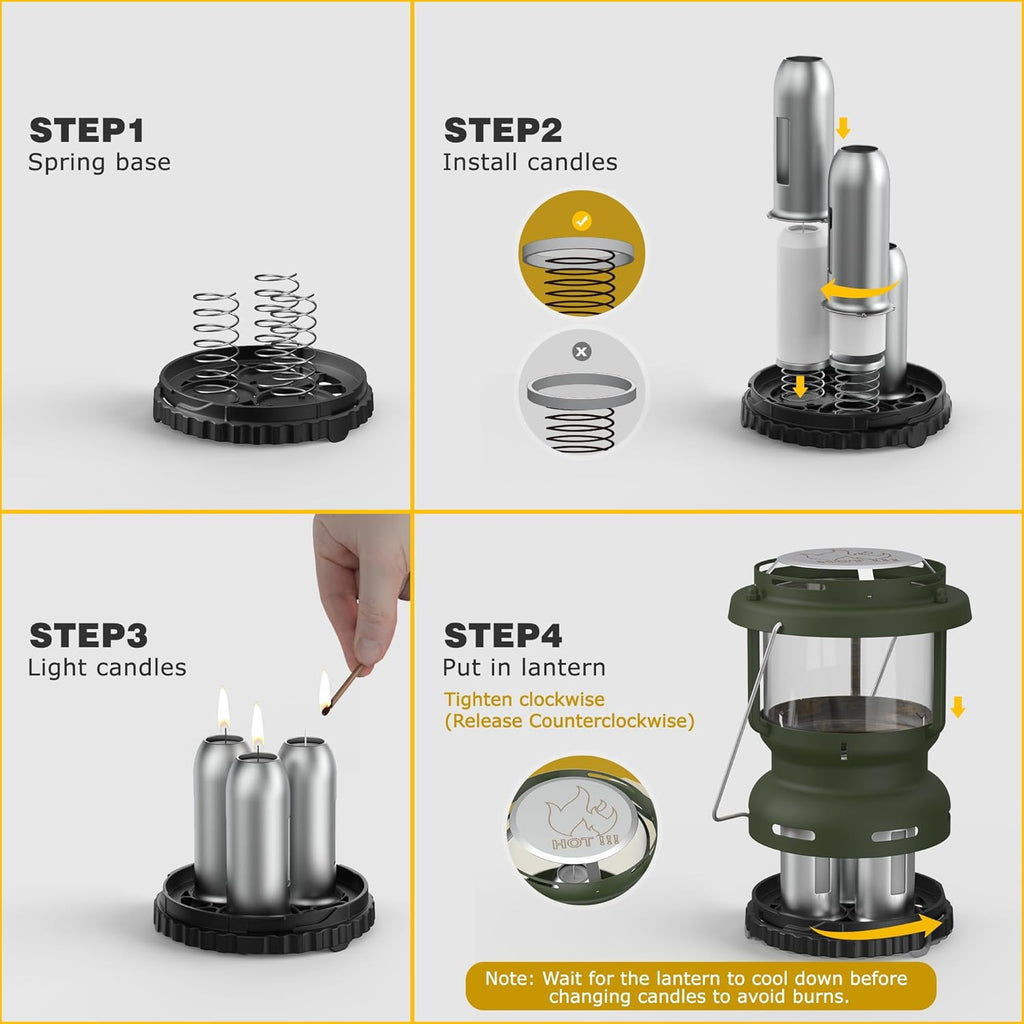 3-Wick Emergency Candle Lantern for Power Outages [18H+ Burning Time] Vintage Decorative Candle Lantern for Real Candles, Outdoor Portable Camping Survival Lighting [7.1"*5.7" - Forest Green]