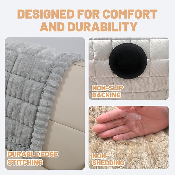 Couch Cover for Dogs Washable,Non Slip Fuzzy Durable Pet Friendly Cozy | Soft Slipcovers for 3 Cushion Sofa Cover,Plush Thick Protector Fits Mat Bed Leather & Fabric Couches (Light Grey,27.6"x59")