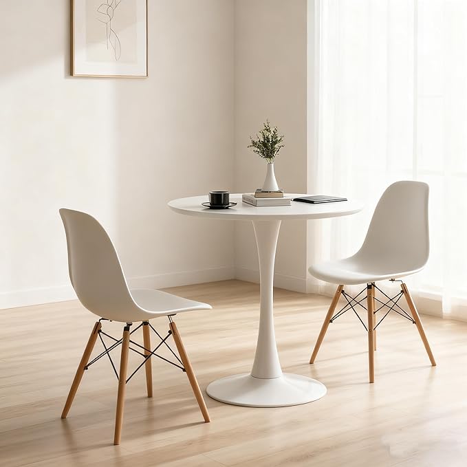 ERGOMASTER 32 Inches Round Dining Table, Modern Tulip Kitchen Table for 2 to 4 Person, Metal Round Pedestal Table for Apartment, Small Space, Cafe (White)