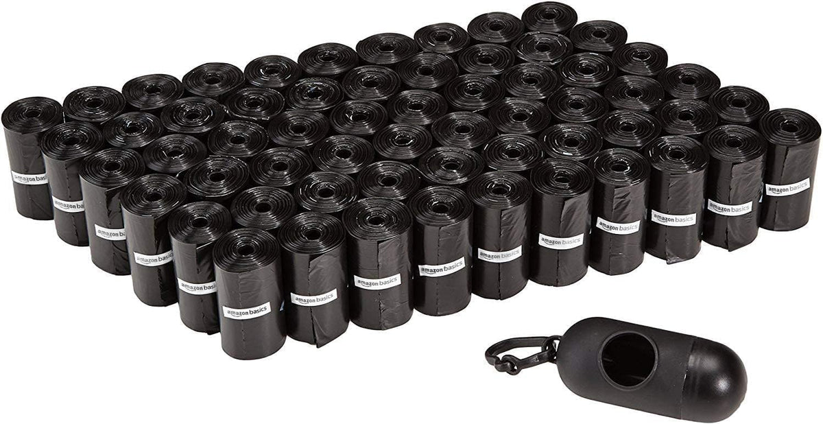 Amazon Basics Dog Poop Bags with Dispenser, 900 Count, Enhanced for Guaranteed Leakproof, Unscented, Includes Leash Clip