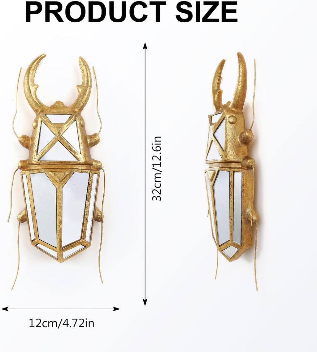 Decorative Bug Insects Beetle Mirrors - Gold Resin and Glass Wall Decor, Perfect for Victorian and European Themed Homes (Sheep Horn Beetle)