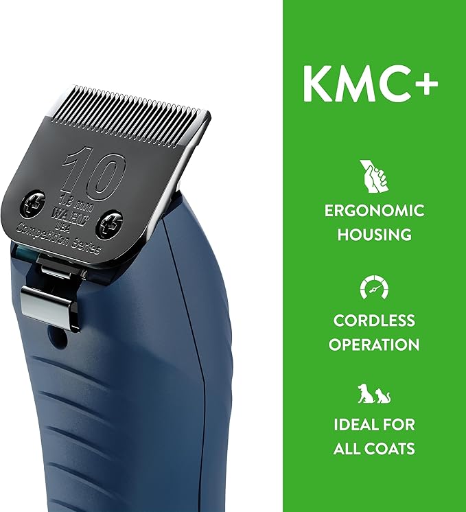 Wahl Professional Animal KMC+ 2-Speed Cordless Clipper (3027168) - Detachable Blade Pet & Dog Clipper Kit - Patented Ergonomic Housing Design - Navy
