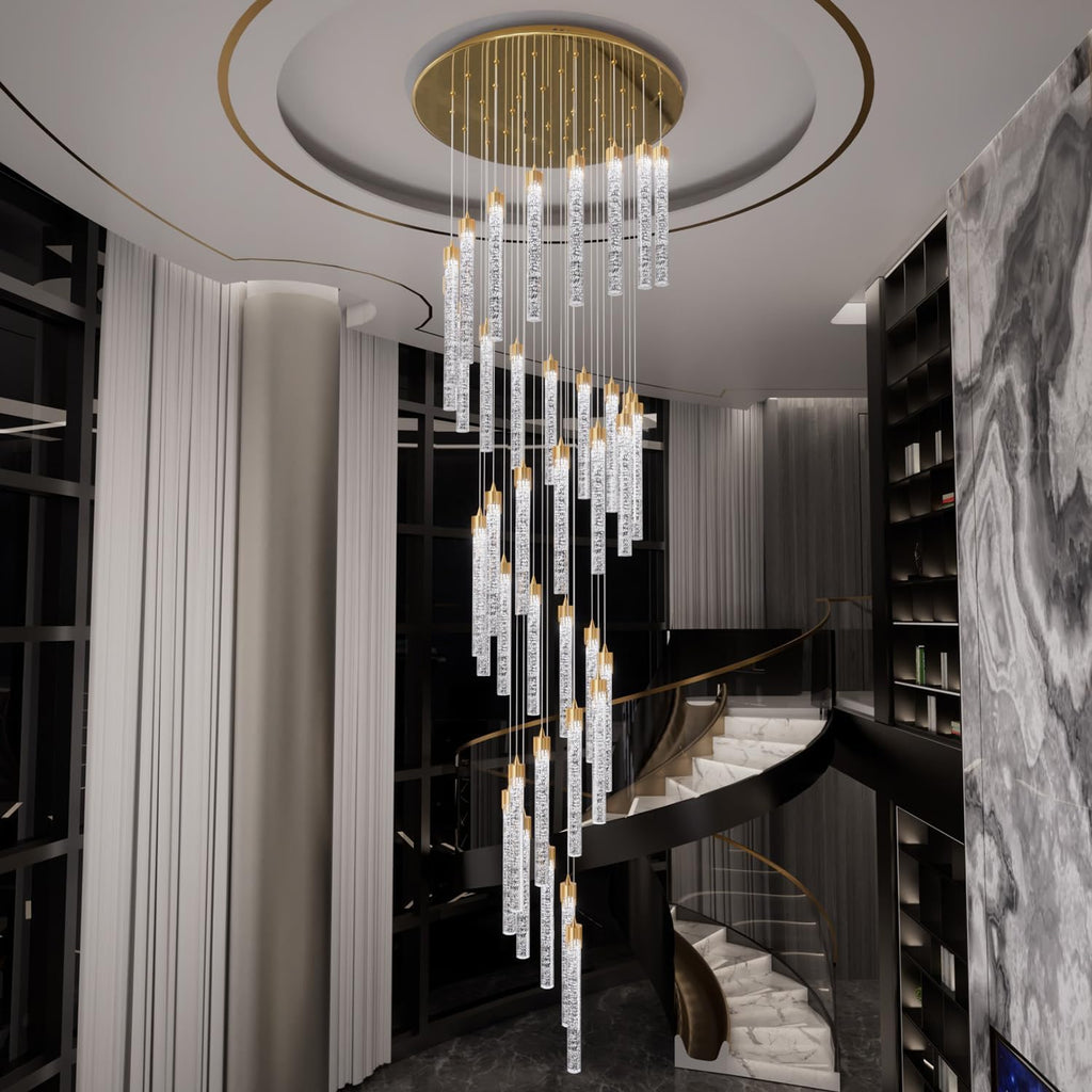 Chandeliers for Living Room 38-Lights Modern Crystal Light Extra Large Chandelier Light Fixture Entryway Foyer High Ceiling Chandeliers Lighting with Sloping Ceiling (Gold Chandelier)