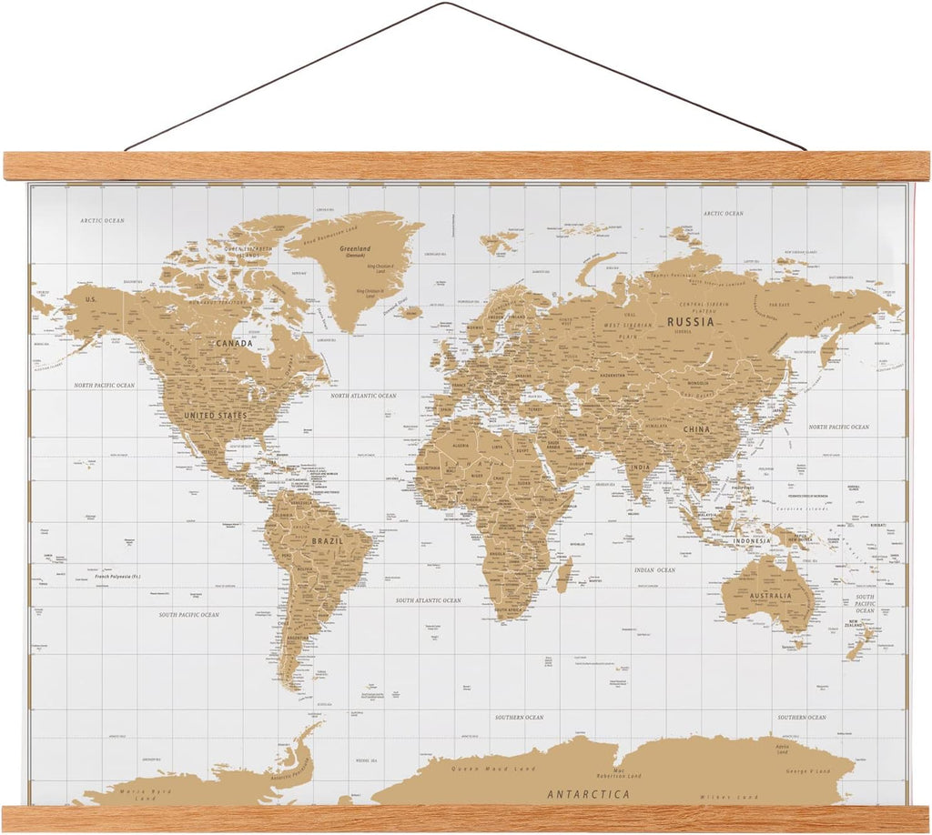 FALAMON Magnetic Poster Hanger Frame, 56x24 56x32 56x40 Teak Wood Magnet Poster Frame for Posters, Prints, Photos, Pictures, Maps, Scrolls, and Canvas Artwork