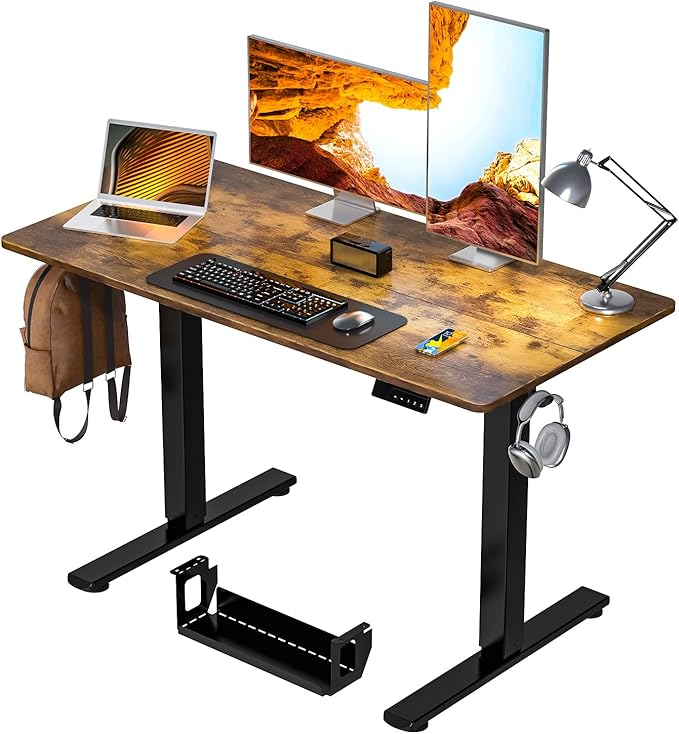 Kingant Standing Desk Height Adjustable Electric Stand Up Desks [48 x 24 Inch] - Ergonomic Sit Stand Desk Rising Desks for Home Office Computer Desk Stand Desk Workstation with Cable Management