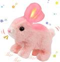 Hopearl Hopping Rabbit with LED Ears Interactive Electronic Pet Plush Bunny Toy with Sounds and Movements Animated Walking Wiggle Light up Ears Twitch Nose Gifts for Toddlers Birthday, Pink, 7''