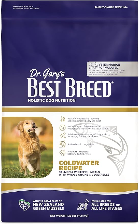 Best Breed Dr. Gary's Coldwater Recipe Slow-Cooked in USA, Natural Dry Dog Food for All Breeds and Sizes, 26lbs.