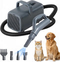 NEWBULIG Dog Hair Dryer with Heater for Grooming, Temperature Adjustable | 1550W High Velocity Speed Pet Blow Dryer with 4 Nozzles, Grey