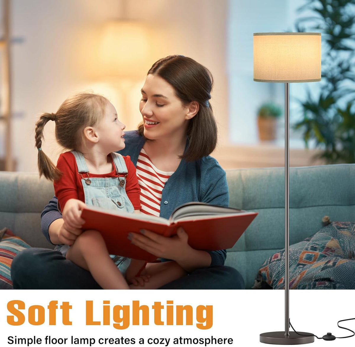 Ambimall 60'' Modern Floor Lamp with Shade, Tall Lamps for Living Room, Bedroom, Office, Dining Room, Gray Shade with Deep Gray Pole(Without Bulb)