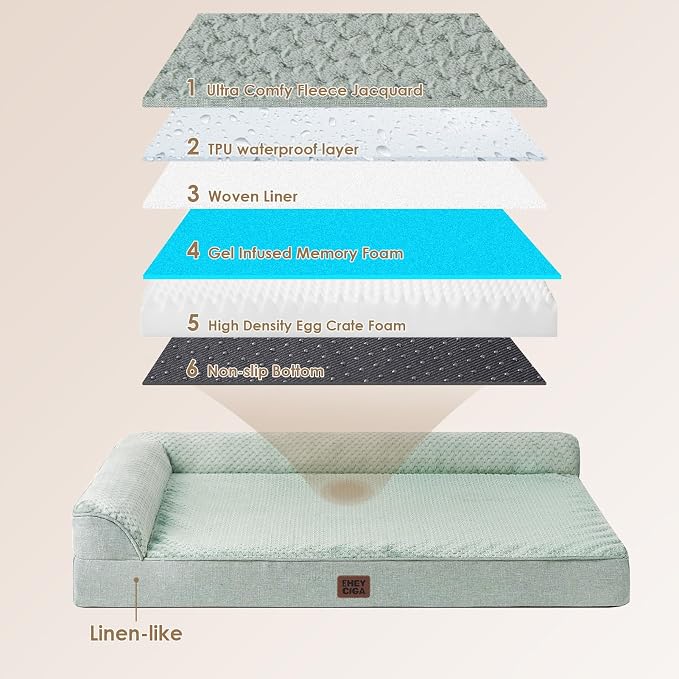 EHEYCIGA Extra Large Dog Bed Othorpedic, Memory Foam XL Dog Bed with Washable Removable Cover, Waterproof Pet Sofa Couch XLarge Size Dogs with Nonskid Bottom, 44x32x6.5, Greyish Green | Washable Removable Cover, Waterproof Flat Pet Sofa Couch with Nons...