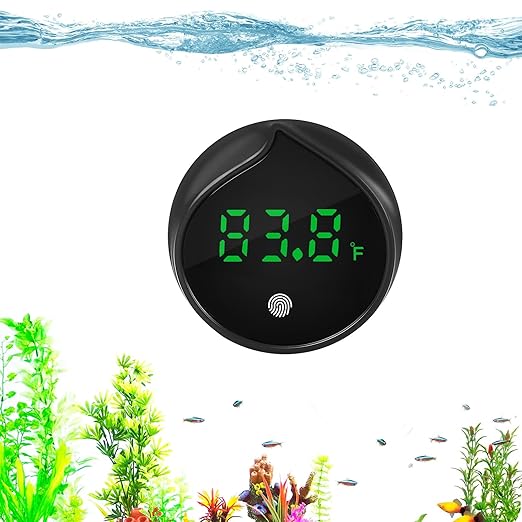 Removable Aquarium Water Thermometer Gauge with Touch Screen Digital Fish Tank Thermometer LED Display ±1℉/0.5℃, Fish Tank Accessories for Betta, Axolotl, Shrimp, Turtle, Reptile and Aquatic (Black)