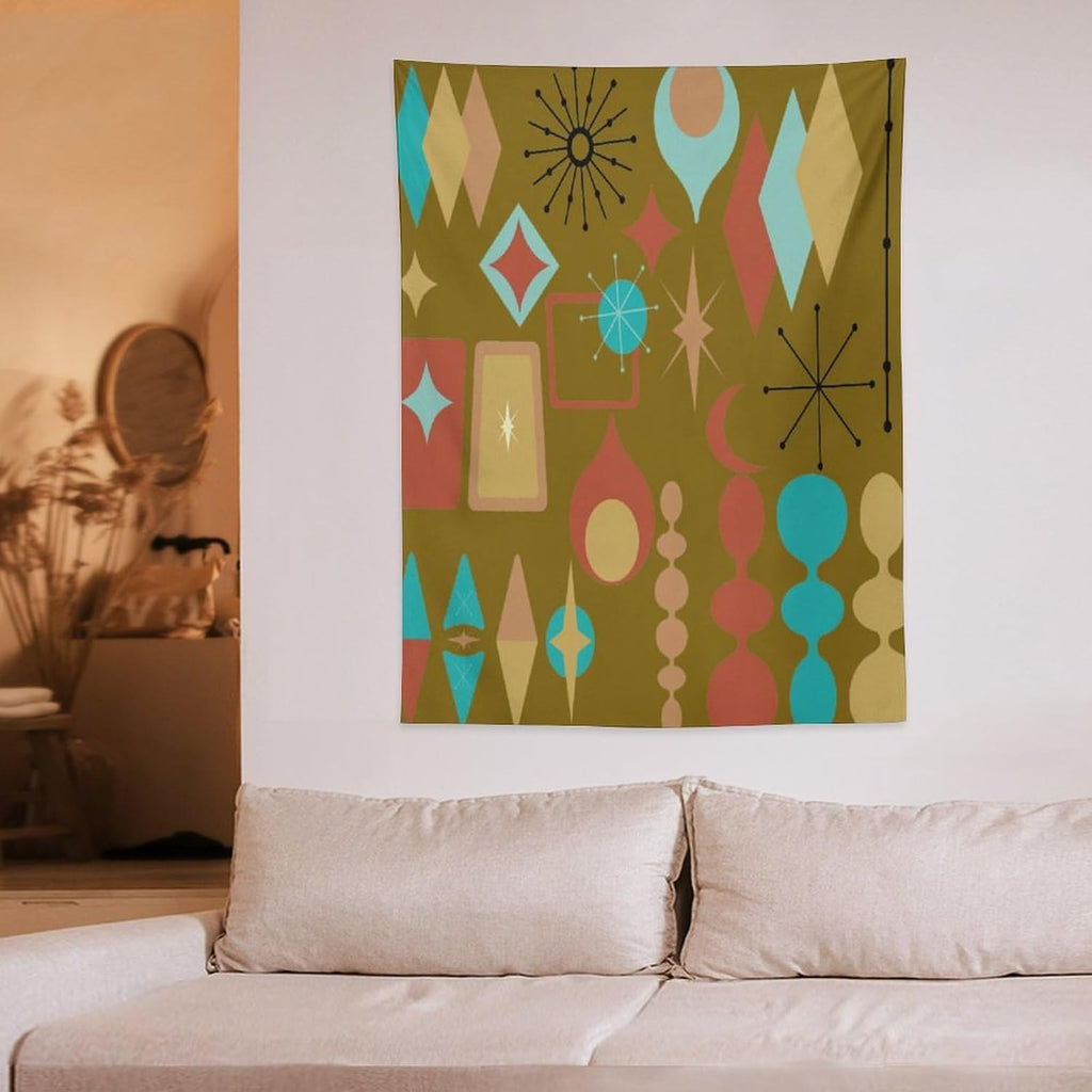 ICMOLYYENLO Boho Medieval Cat Tapestry, Abstract Atomic Starburst Geometric Aesthetic Art Wall Hanging For Bedroom Living Room Dormitory 60x80 Inches