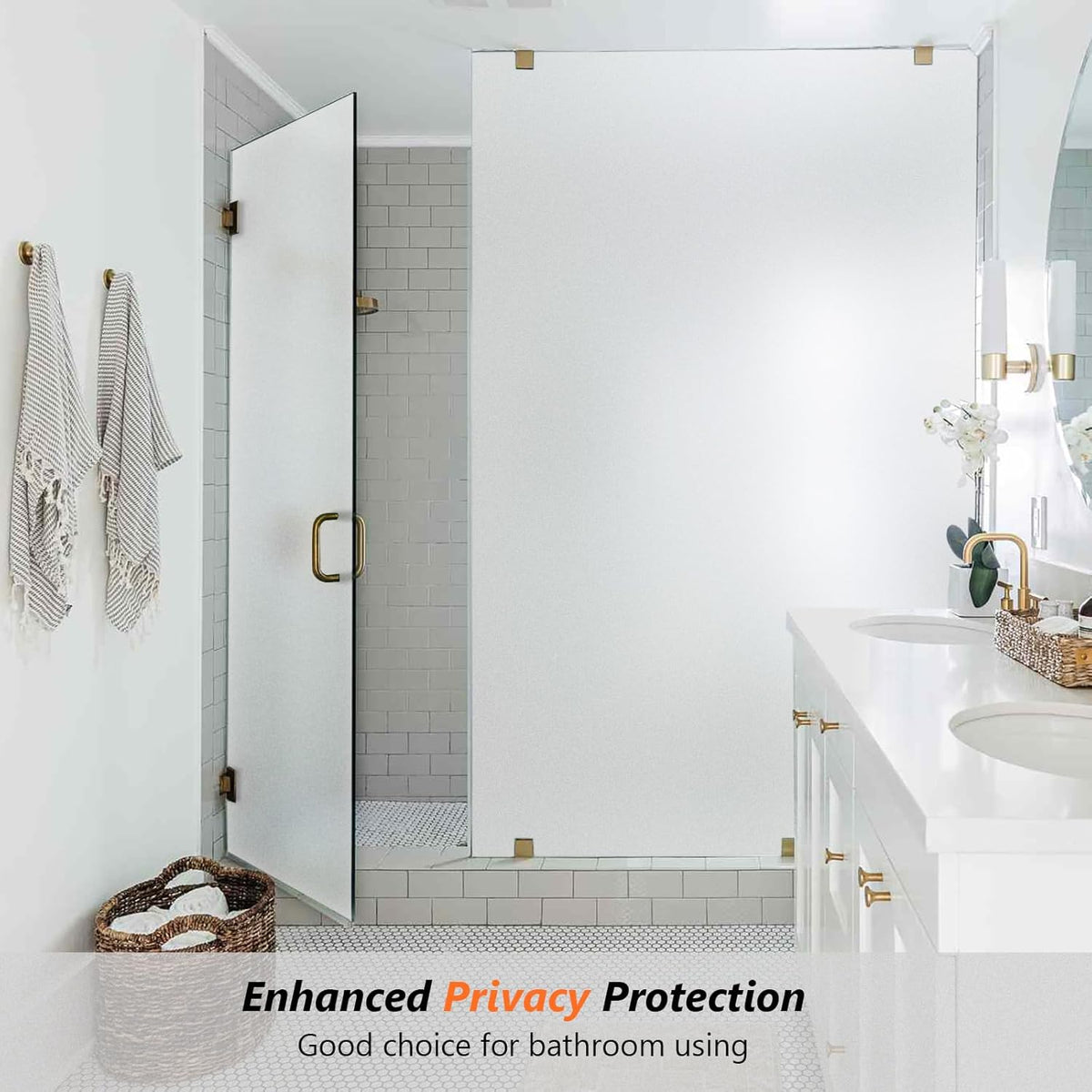 Kromapolis Window Privacy Film Frosted Glass Window Film, Heat Blocking Privacy Film for Glass Windows, Static Cling Non-Adhesive Frosting Window Stickers for Door Home (Frosted, 35.4 x 157.4 inch)