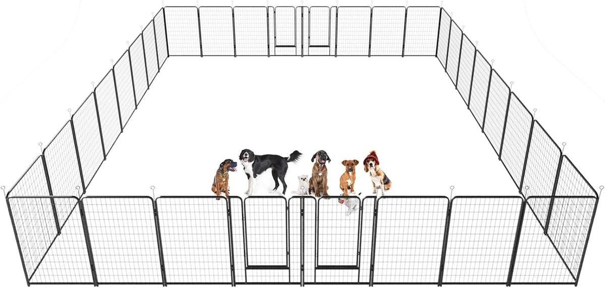 Dog Playpen Outdoor Extra Wide 32 Panels Heavy Duty Dog Fence 50" Height Anti-Rust with Doors Portable for RV Camping Yard, Total 84FT, 561 Sq.ft, Snowy Black