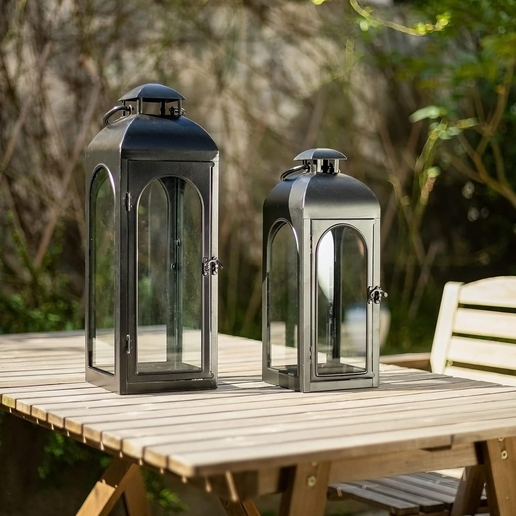 Bdor 16 Inches Metal and Tempered Glass Candle Lantern - Premium Outdoor Lantern, Decorative Lanterns with Handcrafted Design for Patio, Garden & Indoor Decor