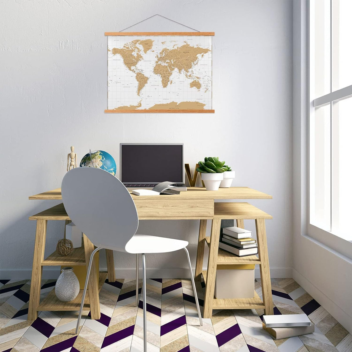 FALAMON Magnetic Poster Hanger Frame, 48x36 48x24 48x32 Teak Wood Magnet Poster Frame for Posters, Prints, Photos, Pictures, Maps, Scrolls, and Canvas Artwork