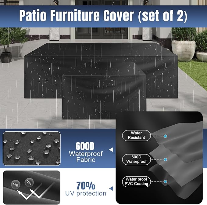 Aoxun 13 Pieces Patio Furniture Set with 44” Fire Pit Table Wicker Rattan Outdoor Sectional Conversation Set with Coffee Table and 4” Thickened Cushions, Gray/Blue(Waterproof Cover Included)