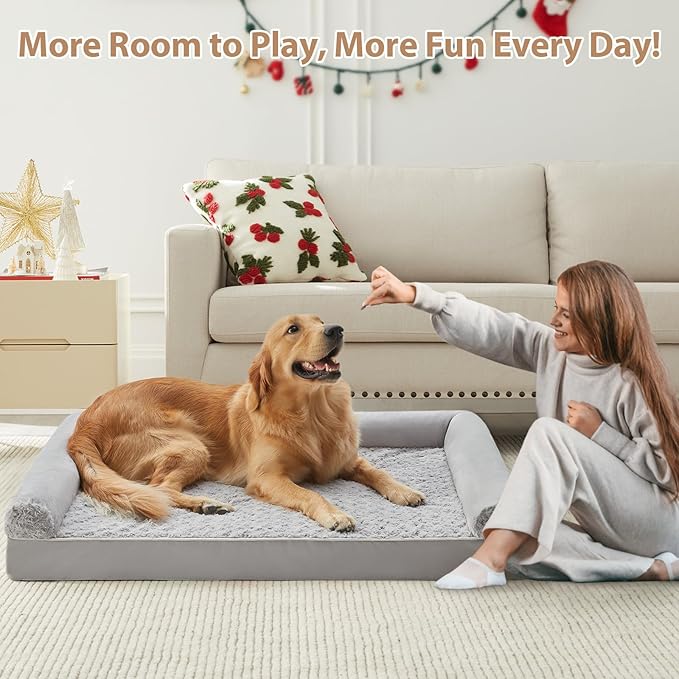 BFPETHOME Orthopedic Washable XXL Dog Bed for Senior Dog Cozy Sleep | Extra Large Waterproof Big Soft Pet Couch Bed for Dogs Relax with Removable Cover Supportive Foam Light Grey 54x36 Inch