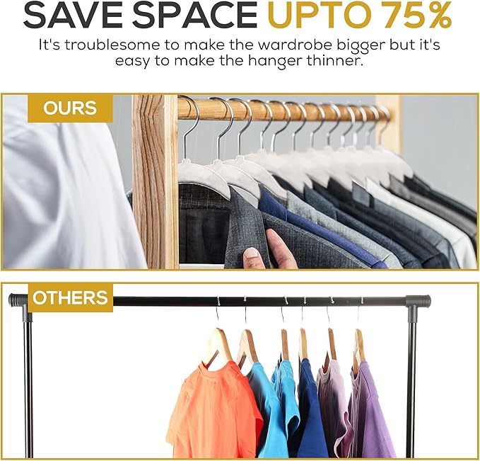 Premium Velvet Hangers 50 Pack Ultra Thin Non Slip Adult Felt Space Saving Slim Suit Hanger for Closet Heavy Duty Coat Pants Jackets Dress Hangers 360° Swivel Hook Hold Upto 10 lbs White