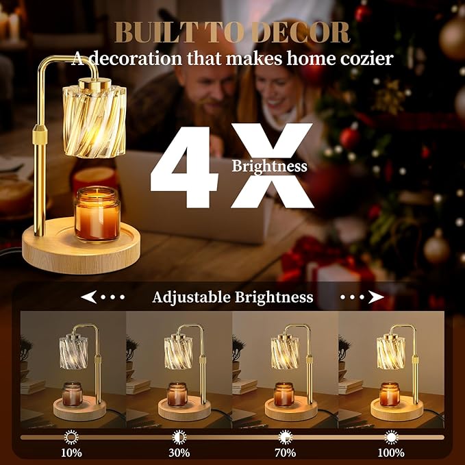 WarmEmbrace Candle Warmer Lamp with Adjustable Height& & Timer Dimmable Light, Gifts for Mom Women, House Warming Gifts New Home Bedroom Decor, Wax Melt Warmer for Jar Candles with 2 Bulbs/Gold