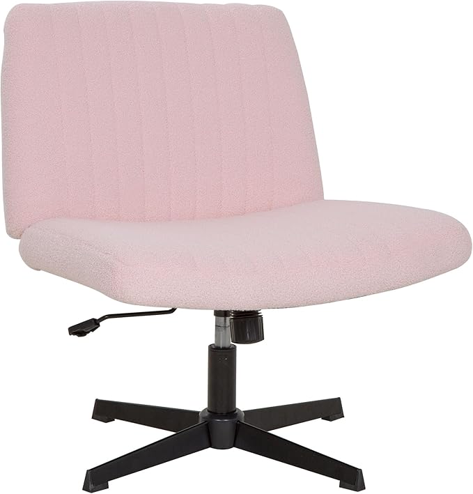 FDW Criss Cross Chair Armless Cross Legged Office Desk Chair Adjustable Swivel Ergonomic Gaming Chair No Wheels Backrest with Wide Seat Native Sponge Computer Task Vanity Chair for Home Office,Pink