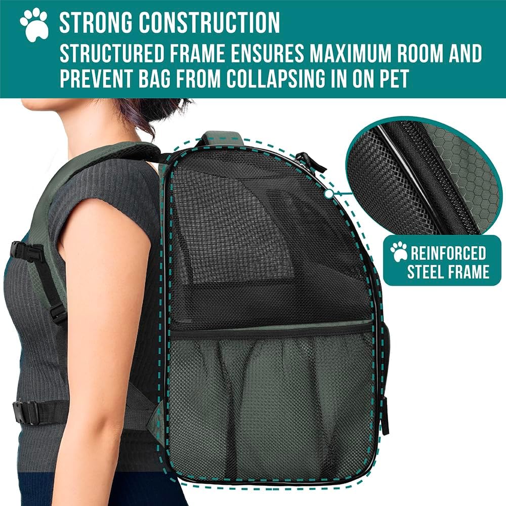 PetAmi Dog Backpack Carrier for Small Large Cat, Pet, Puppy, Ventilated Pet Hiking Backpack Travel Bag, Airline Approved Cat Backpack Carrier, Camping Biking Dog Bag Up to 18lbs Pet, Dark Grey