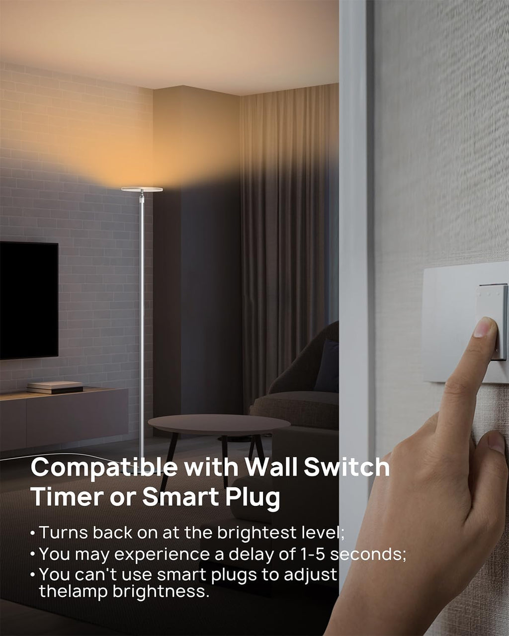 TROND Floor Lamp, 5000LM Super Bright Sky LED Modern Torchiere Standing Lamp, 3000K Warm White with 5-Level Dimmable, 71 in Tall Pole Light, 30-Minute Timer, Modular Rod, Wall Switch Compatible