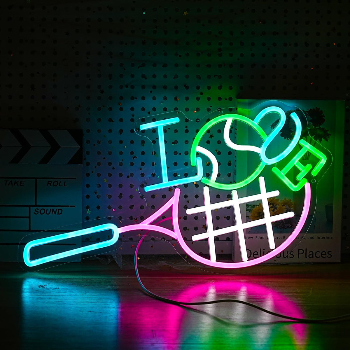 I Love Tennis Neon Sign Distinctive Tennis Led Neon Light for Wall Decor Dimmable USB Tennis Neon Signs Light Up Sign for Gymnasium Club Sports Store Bedroom Gifts(12.6 * 16.5In)