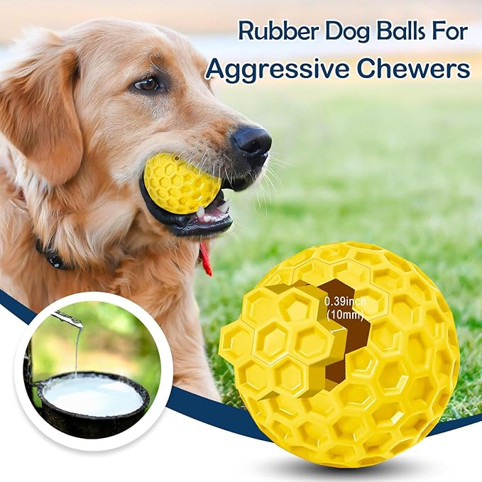 2 Pack Indestructible Squeaky Dog Balls for Aggressive Chewers, Durable Rubber Chew Toys for Teething, Anxiety Relief Perfect for Large, Medium Breeds, Indoor Outdoor Use