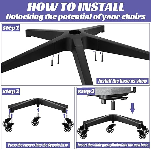 28 Inch Office Chair Base Replacement with 5 Wheels Bell Glides Gaming Chair Base Replacement Metal, 2200 Lbs Heavy Duty Desk Chair Base Part (Black)