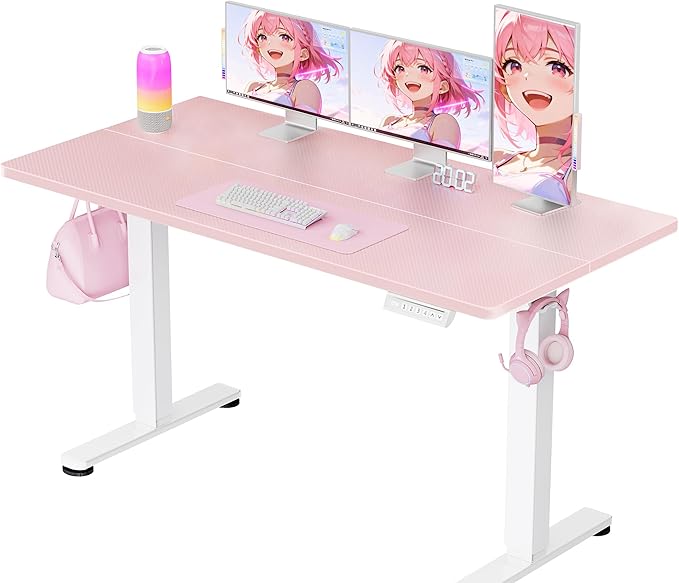 ErGear Height Adjustable Electric Standing Desk, 55 x 27.5 Inches Sit Stand up Desk, Memory Computer Home Office Desk with Two-Piece Desktop (Pink)