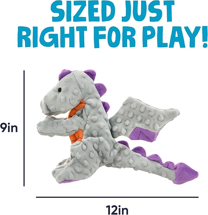 goDog Dragons Squeaky Plush Dog Toy with Chew Guard Technology, Durable Fabric & Squeaker for Active Play, Gray, Large