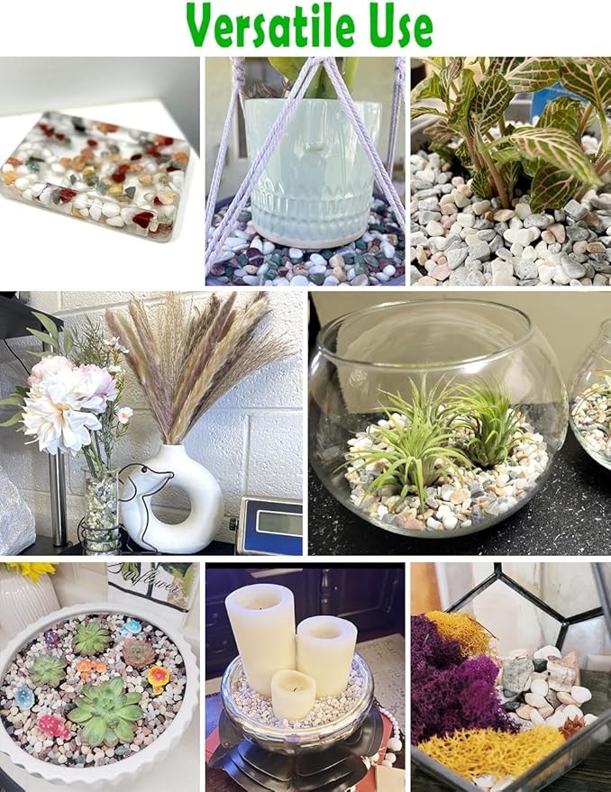 Mixed Color Decorative Rocks Stones Pebbles for Plants Garden Gravel White Rocks with Yellow, Green Pastel Accents Vase Filler Rocks Natural Stone Top Dressing for Potted Plants Succulents 2.2 lbs