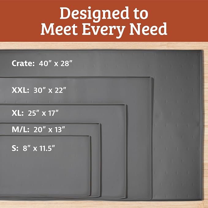 Leash Boss Dog Food Mat - Waterproof Cat & Dog Bowl Mat for Food and Water, Silicone Pet Feeding Mats for Floors, Non-Slip Placemat with High Edges, Puppy Essentials (Small: 18"x11", Black)