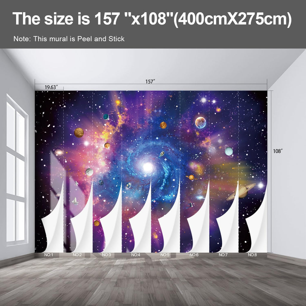 Planet Wall murals Peel and Stick Galaxy Wallpaper for Bedroom Nursery Room - 108"x157"