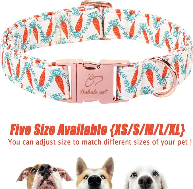 Easter Dog Collar, Cute Carrot Easter Collar for Boy Girl Dogs, Adjustable Heavy Duty Spring Holiday Dog Collars for Small Medium Large Dogs with Metal Buckle S