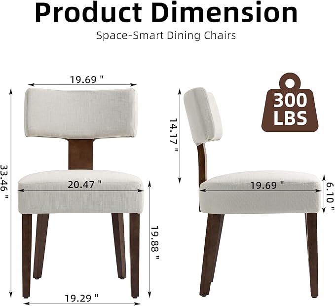 Dining Chairs Set of 4, Fabric Upholstered Wood Kitchen Chairs, Armless Linen Curved Backrest Accent Chair Farmhouse Modern Dining Chairs with Foot Pad for Kitchen/Living Room/Restaurant/Cafe-Beige