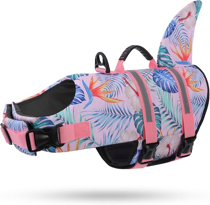 Shark Dog Life Vest for Swimming, Pet Life Vests for Boating, High Buoyant DogLife Jacket, Ripstop High Flotation Swimsui for Small, Medium, Large Dogs (HawaiiPink,XL)