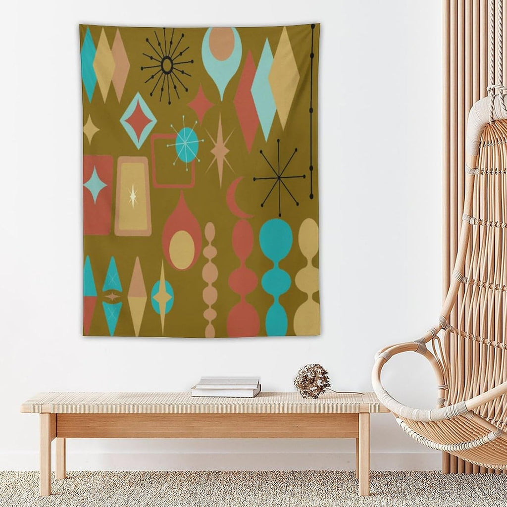 ICMOLYYENLO Boho Medieval Cat Tapestry, Abstract Atomic Starburst Geometric Aesthetic Art Wall Hanging For Bedroom Living Room Dormitory 60x80 Inches