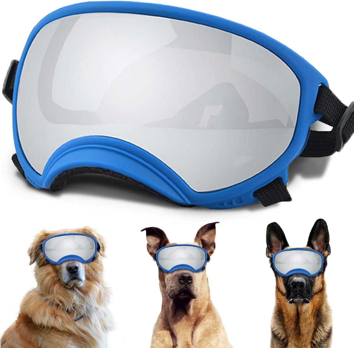 Winproof Large Dog Sunglasses with Adjustable Strap, UV Protection, Soft Goggles for Medium-Large Dogs