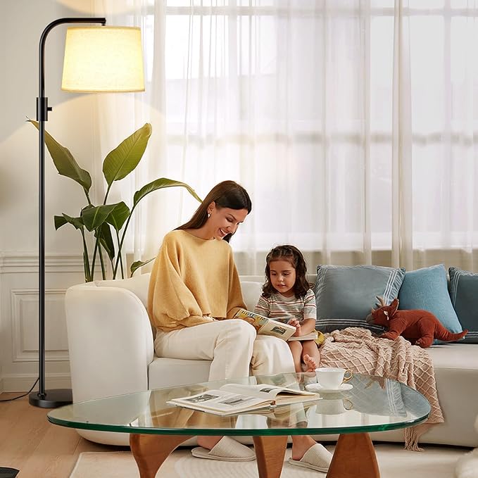Ambimall 𝐅𝐮𝐥𝐥𝐲 𝐃𝐢𝐦𝐦𝐚𝐛𝐥𝐞 Floor Lamp - Floor Lamps 9W 𝐋𝐄𝐃 Light Bulb Included, Standing Lamps for Living Room with Adjust Head, Modern Standing Tall Light Rotary Switch for Office