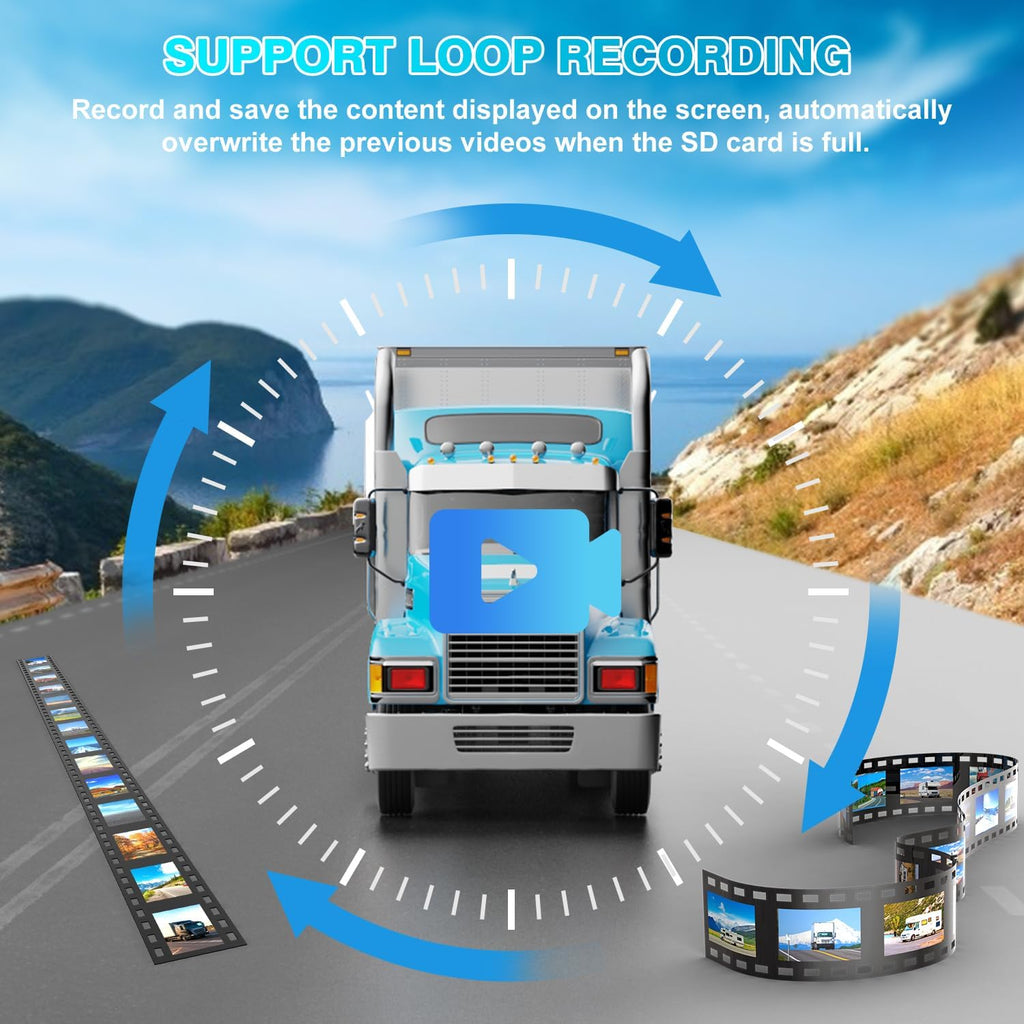 Fookoo 1080P 10" Wireless Backup Camera System, 10" Dual/Quad Split Monitor with Recording, IP69 Waterproof Rear/Front View Cameras, Parking Lines for RV/Truck/Trailer/Van(DW102)