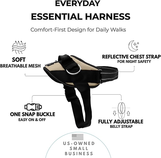 ShawnCo Essential Dog Harness, No-Pull Pet Vest (Driftwood,M) | 3 Leash Clips, Easy On, No-Choke, Reflective, Adjustable Fit, Padded Comfort, Control Handle, For Small, Medium & Large Dogs